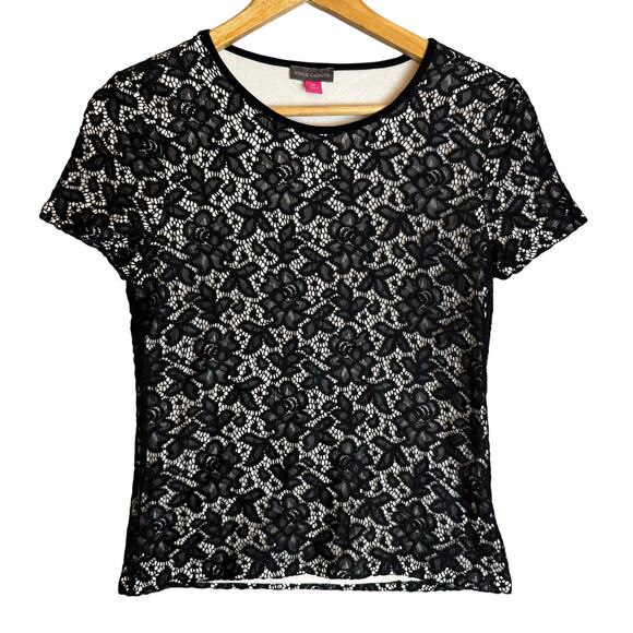 Vince Camuto Lace Top Womens Small Floral Burn Cutout Stretch Goth Coquette - Picture 1 of 8